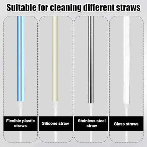 Image of 4pcs Silicone Straw Brushes, 6mm+8mm Long Straw Cleaner Reusable Hanging Bottle Straw Washing Tool Bendable Crevice Cleaning Brush Slim Pipe Brush for Glass Metal Straw (White)