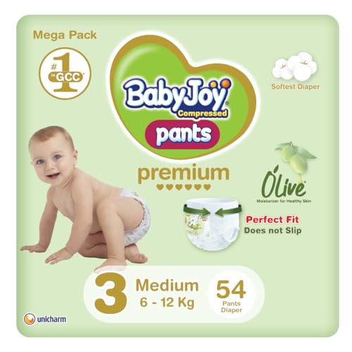 Babyjoy Olive Pants Size 3 Medium Mega Pack 6-12 Kg  54 Count