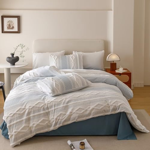 Houseri Tufted Blue Comforter Set Full Jacquard Bedding Shabby Chic