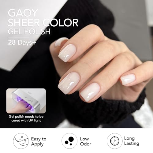 Image of GAOY Milky Jelly Nude Gel Nail Polish Set, 6 Transparent Colors Sheer White Pink Soak Off UV Light Cure Gel Polish Kit for Salon and Nail Art DIY at Home