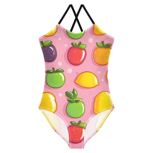 Pigsaly Girls One Piece Swimsuits Cute Peach Strawberry Pear Mango Gummy Jelly Candy Kids Cross Back Swimwear 3T