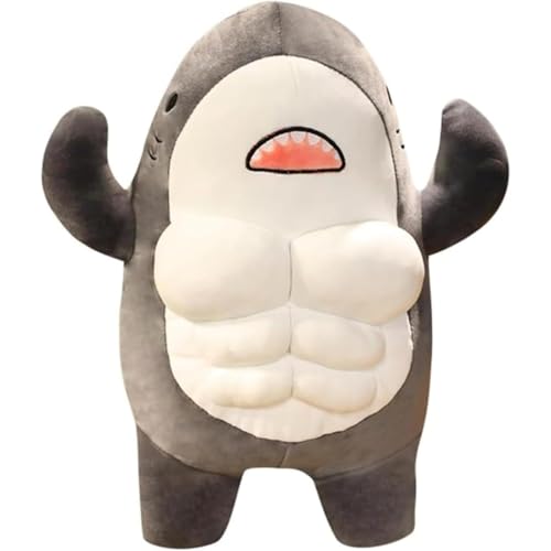 SSZY 筋肉サメのぬいぐるみ サメのぬいぐるみ ュア 低反発 寝物語 腰椎サポート 縫製 包装 筋肉 動物 かわいい おもちゃ 人形 海洋動物 クジラ 魚 魚の枕 子供 ギフト (45cm,グレー)