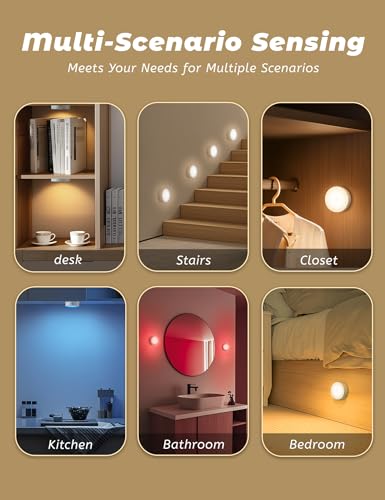 Image of WANIDEA Under Cabinet Lighting for Kitchen,Clost, Display Cabinet, Bookshlef, Indoor,6 Pack,1200mAh Battery Rechargeable Puck Lights with Hooks Closets, Magnetic Stickers