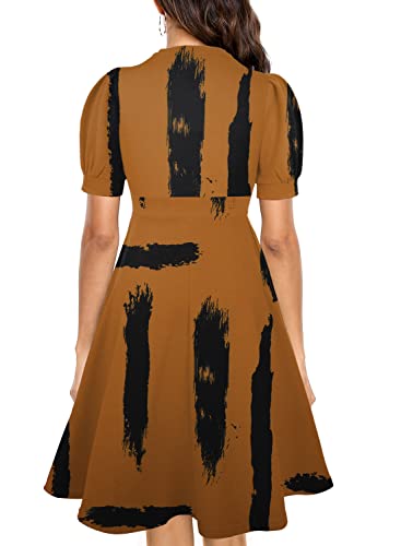 Image of Mokayee Womens Summer Short Puff Sleeve Casual Semi-Formal Fit and Flare Church Wedding Guest Work Dresses with Pockets