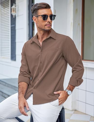 COOFANDY Men's Casual Button Down Shirts Long Sleeve Untucked Shirts Regular Fit Linen Shirt2