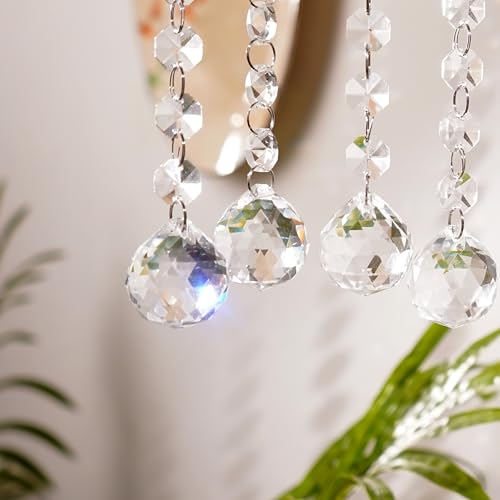 Image of IndianShelf Premium 110 Piece (10 Crystal Drop, 100 Beads) Clear Glass Christmas Ornaments- Christmas Garland for Christmas Decorations- Chandelier Replacement -Hangings for Centerpieces-Suncatchers