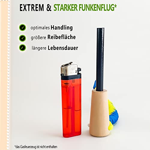 SNICHT & SIMONS Feuerstahl | Magnesium Feuerstein + Paracord Set (Gelb/Blau) + Karabiner | Extrem Starker Funkenflug bei… - Image 6