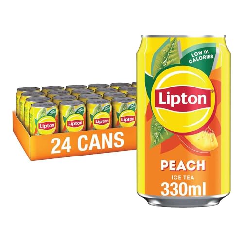 Lipton Peach Ice Tea Can 330 ml (Pack of 24), low calorie soft drink, 100% black tea extract