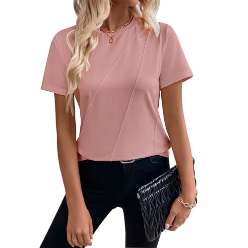 AILLOSA Camisetas Mujer Blusas y túnicas Elegante Manga Corta Suelto Verano Top, Rosa., M