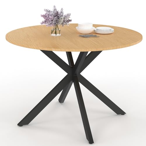 IDMarket - Table de Jardin Ronde Messina 120 cm 6 Personnes Pied araignée Plateau métal Effet Bois