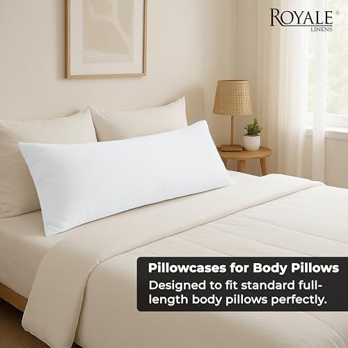Image of ROYALE LINENS Body Pillow Cover - Double Brushed 1800 Microfiber - 20 inchx54 inch with Hidden Zipper Closure - Wrinkle & Fade Resistant - Super Soft Body Pillowcase 2 Pack (White, Pack of 2)