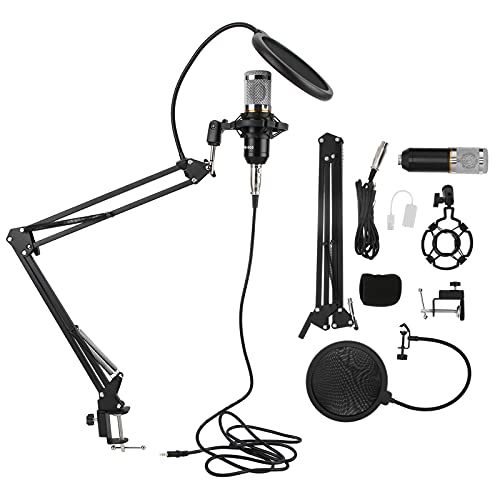 BM800 センサーフォンキット、イブルアーム付き USB レコーダーフォン、ストリーミング歌ポッドキャスティング用のスタジオサウンド、ショックマウントデスク付き (ブラック+シルバー)