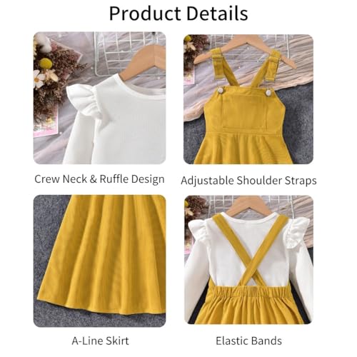 Image of HIHA Little Girls Adjustable Corduroy Pinafore Overall Dress Set Size 6-12