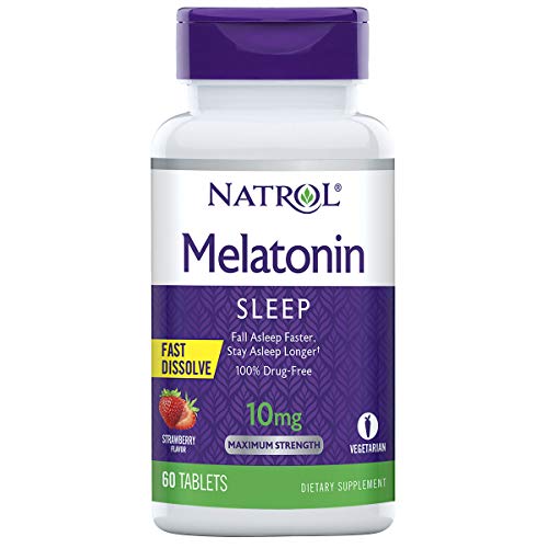 Natrol Melatonin Fast Dissolve Tablets, Helps You Fall Asleep Faster, Stay Asleep Longer, Easy to Take, Dissolves in Mouth, Faster Absorption, Maximum Strength, Strawberry Flavor, 10mg, 60 Count