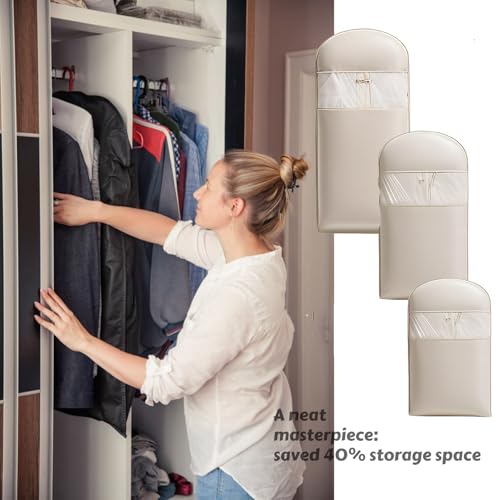 Hanging Garment Bag with Self Compression Zipper,Space Saving Hanging & Closet Organizer, Self Compression Clothes Bag for Down Coats/Winter Jackets/Thick Clothes(Large/Medium/Short, 3-Pack) (Gary)2