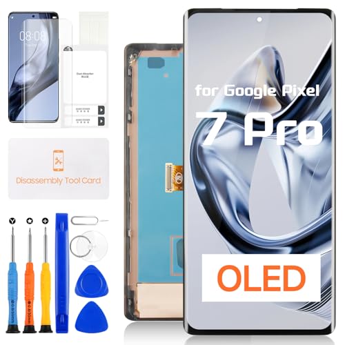 OLED for Google Pixel 7 Pro Screen Replacement for Google Pixel 7 Pro LCD Display GP4BC GE2AE Digitizer Touch Screen Glass Full Assembly with Tools (Black with Frame Support Fingerprint)