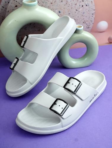 Image of HEALTH FIT Extra Soft Premium Classic Cushion Sliders /Slippers with Adjustable Buckle Strap & Light Weight Anti-SkidWaterproof Flip Flops for Men's HF150