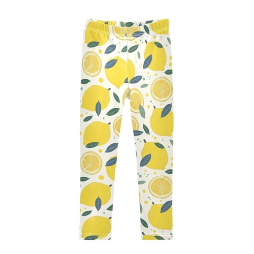 Lemon Slices Girls' Leggings Toddler Doodles Yellow Kids Yoga Pants Dance Active Tights 4T