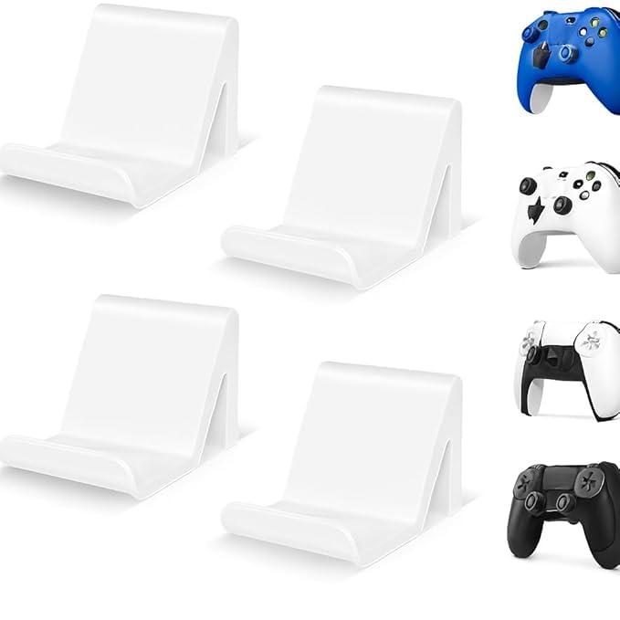 Acrylic Video Game Console Controller Holder Stand | Wall Mounted Organizer for Gaming Accessories, (Milky White, Slanted Game PAD Design)
