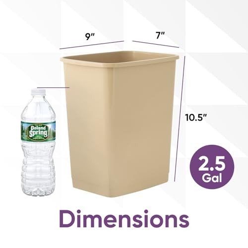 Image of Superio Small 2.5 Gallon Plastic Trash Can, Waste Bin for Under Desk, Office, Bedroom, Bathroom- 10 Qt, Beige
