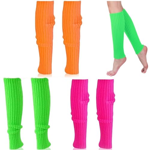 katmerio 3 Pièces Jambières pour Femme, Années 80 et 90 Mode Néon Jambière Guêtres Chaussettes Legging Accessoires Chaussettes pour Yoga Gym Course