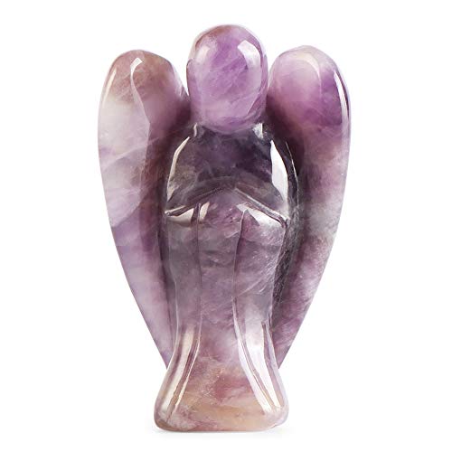 Artistone 2inch Amethyst Angel, Angel Healing Crystal Hand-Carved Gemstone Crystal Figurine Statue Guardian Pocket Angel with Gift Box