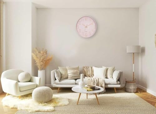 Image of SKYTONE Wall Clock 12 inch Silent Quartz Decorative Wall Clock Non-Ticking Classic Clock Round Easy to Read for Living Room, Bathroom, Kitchen, Office, School (Pink)