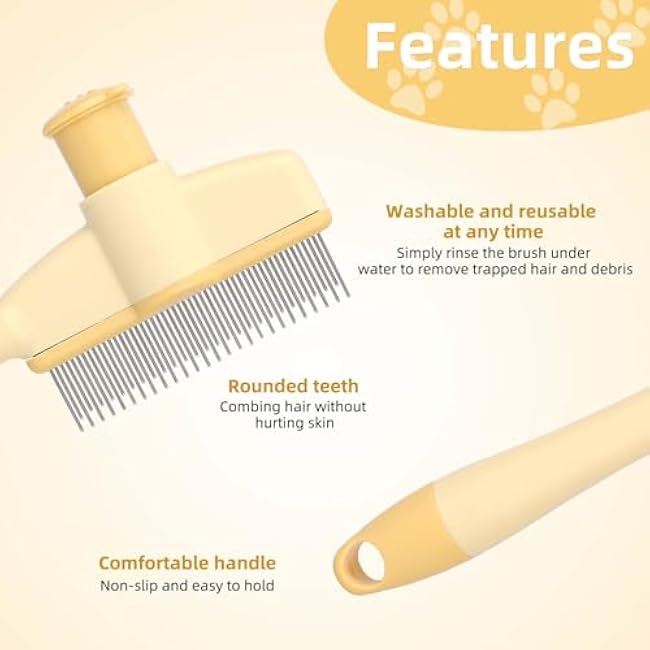 Pet Hair Remover Comb, Cat Brush with Release Button Self-Cleaning Pet Grooming Brush Tool for Shedding Tangles & Removal Loose Hair, Ideal for Dogs Cats Kitten Short & Long Hairs-8SBIyFOt