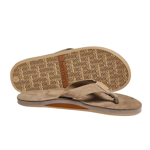 Image of Hari Mari- Fields- Men's Nubuck Leather Flip Flops with Colorful Outsole- No Break Ins, Firm Arch Support, Soft Squeeze Eva Midsole and Beveled Edge to Reduce Tripping