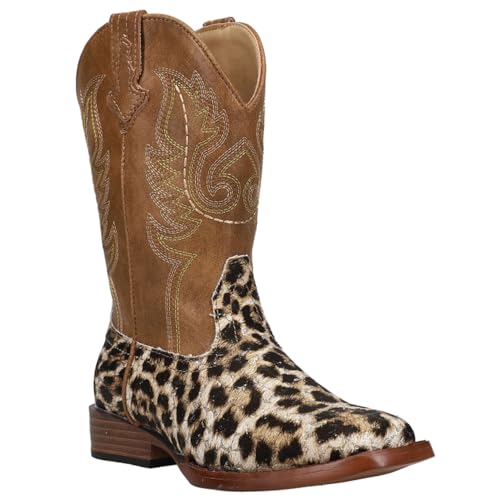 ROPER Kids Girls Glitter Leopard Square Toe Casual Boots Mid Calf - Brown2