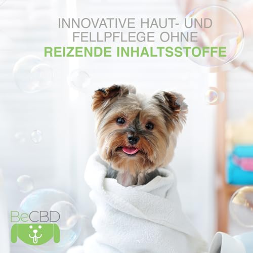 BeCBD - Natürliches Hundeshampoo mit CBD | Beruhigend & Pflegend für Empfindliche Haut | Hypoallergen & Tränenfrei, 250 ml