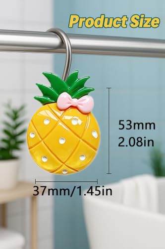 Image of Pineapple Shower Curtain Hooks Set of 12, Cute Tropical Resin Decorative Hooks for Bathroom Curtain Rings, Fruit Theme Home Bathroom Decor Accessories