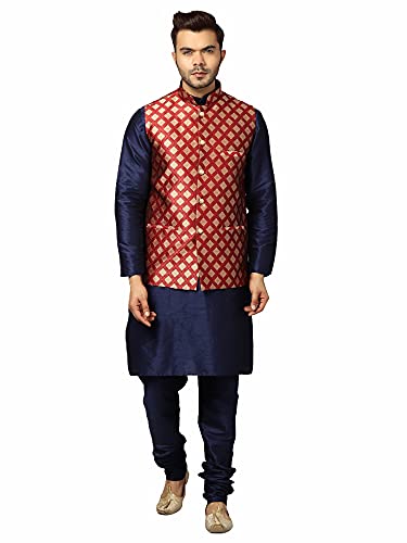 Image of Uri and MacKenzie Men's Silk Blend Kurta Churidar Pyjama with Stylish Nehru Jacket