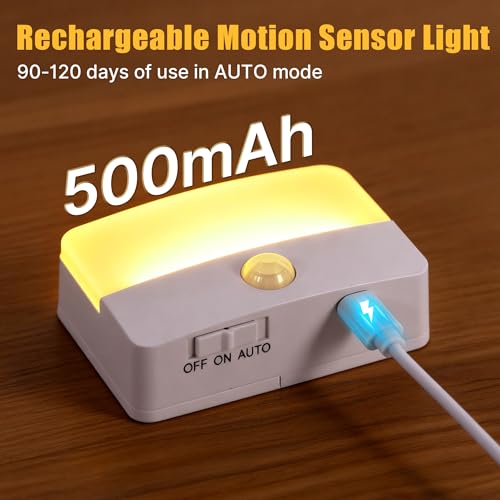 Image of 3 Pack Rechargeable Motion Sensor Stair Lights for Indoor, Wireless Battery Operated Night Light, Magnetic Led Stick On Portable Lamp for Step Hallway Closet Under Cabinet Bedroom Kitchen Bathroom