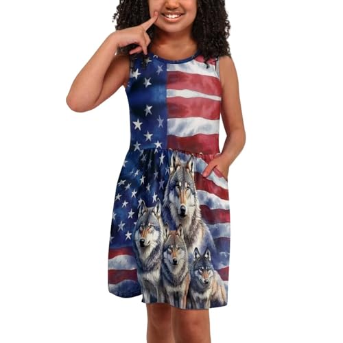 Girls Summer Dresses 2-14Y Kids Mini Sleeveless Dress Novelty Swing Party Sundress with Pockets Streetwear4