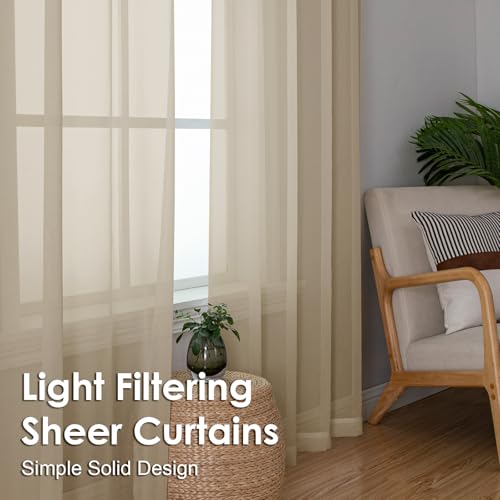 Image of OVZME Taupe Sheer Curtains 54 Inches Long 2 Panels - Soft Light Filtering Window Sheer Panels for Living Room /Bedroom, Top Dual Rod Pocket, 1 Pair, Each 42Wx54L Inches
