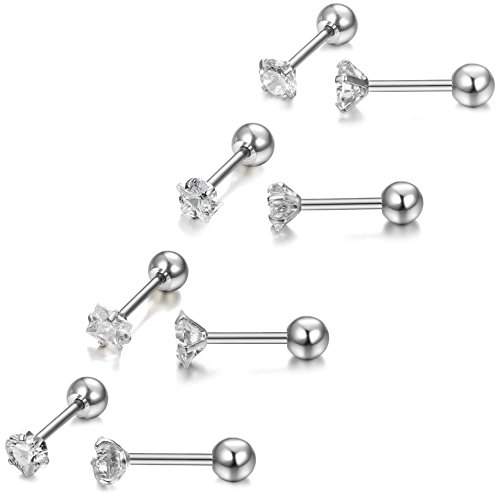 Orazio 8Pcs 18G Stainless Steel Stud Earrings Piercing Barbell Studs Cartilage Helix Ear Piercing Cz Inlaid #TOP2