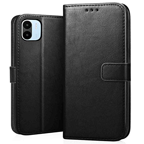 Image of CEDO Flip Cover for Redmi A1 / Redmi A2 (4G) | Leather Finish | Inside Pockets & Inbuilt Stand | Shockproof Wallet Style Magnetic Closure Back Case Flipcover (Black)
