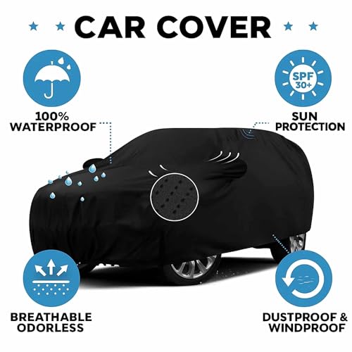 Image of Sulfar 100% Waterproof Car Body Cover Compatible with Mirror for Ford Fiesta Classic (Triple Stitched, Full Bottom Elastic, Black-TB)