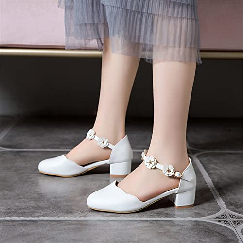 sfdgfhyf Little Boys Low Heel Sneakers Big Kids Girls Dance Shoes Dress Shoes Low Heels Flower High School (White, 1 Big Kids)2