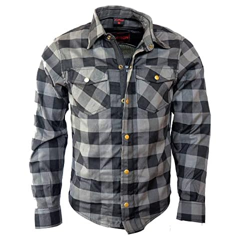 CE Armoured Motorbike Motorcycle Shirt Check Lumberjack Reinforced NEW Shirt Grey (L) Cover