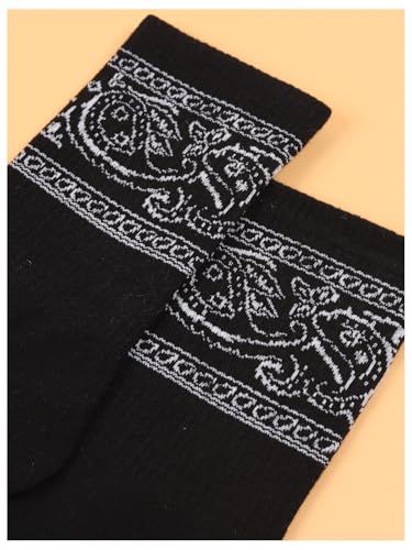 OYOANGLE Women's Paisley Print Ribbed Knit Mid Calf Socks Casual Breathable Crew Socks2