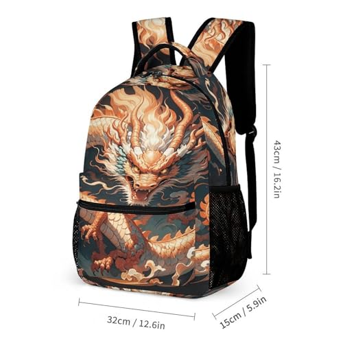 3Pcs Backpack Sets Chinese Dragon Print Travel Daypack 3 in 1 Lightweight Backpack Set with Lunch Bag And Cosmetic Bag2