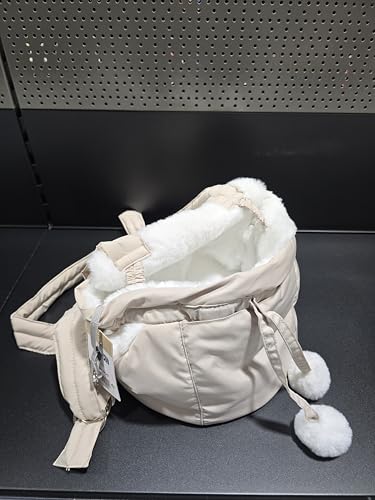 Hunderucksack - Bauchtrage Cuddi Beige – 32x22x25cm – Polyester & Plüsch – Top-Öffnung – Boden abnehmbar – Seitentaschen – Staufach – Schulterriemen – Sicherheitsleine