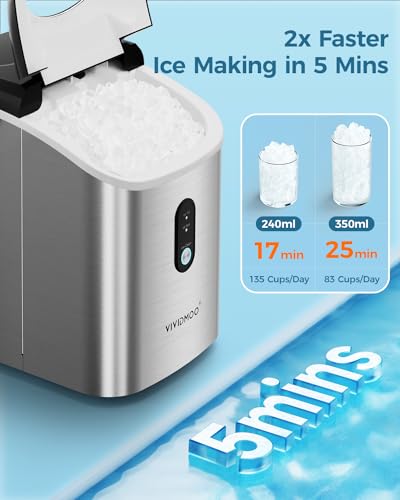 Ice Makers Countertop Nugget Ice Cubes, Portable Ice Maker, Self Cleaning Pebble Ice Machine, 33lbs/24h, Lower Noise, Small Sonic Ice Maker for Home, Kitchen, Office,Like-New