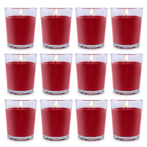 Set of 12 Red Votive Candles for Christmas Valentines Unscented Bulk Candles for Home Weddings Party Festival Decorative and DIY