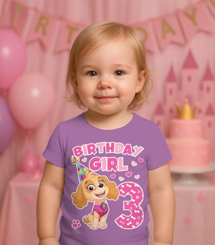 Image of Tstars Skye Birthday Girl 3 Gifts for Three Years Old Bday Paw Patrol Theme Party Toddler Kids Girls Fitted T-Shirt A51144d