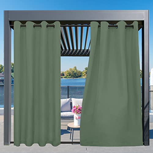Image of Easy-Going Outdoor Curtains for Patio 1 Panel, 54x120 inch, Sage Green | Waterproof, Windproof, Weatherproof Privacy Outdoor Curtains for Cabanas Porches and Pergolas, Grommet Top and Tab Bottom
