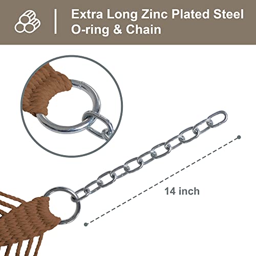 Image of SUNCREAT Hanging Backyard Rope Hammock with Spreader Bar, Carrying Bag, 450 lbs Capacity, Portable Two Person Hammock with Tree Hooks, Brown