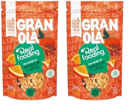 LA NEWYORKINA Granola Real Fooding | Granola deliciosa cozida com azeite de oliva virgem extra e pasta de tâmara | aveia, amêndoas e raspas de laranja (1 unidade) (embalagem de 2)